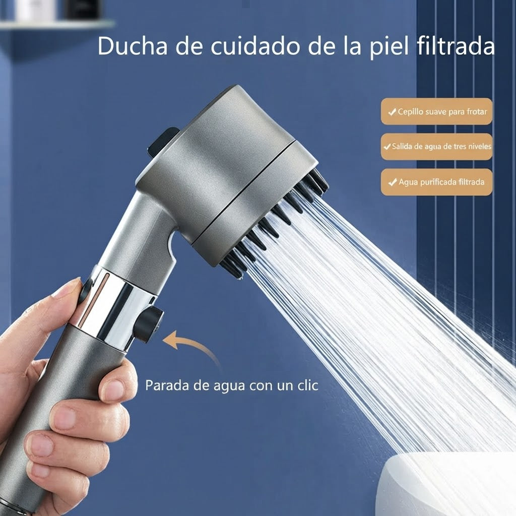 "Regadera de Mano Masajeadora con filtro Anti-Cloro – 3 Modos de Presión"